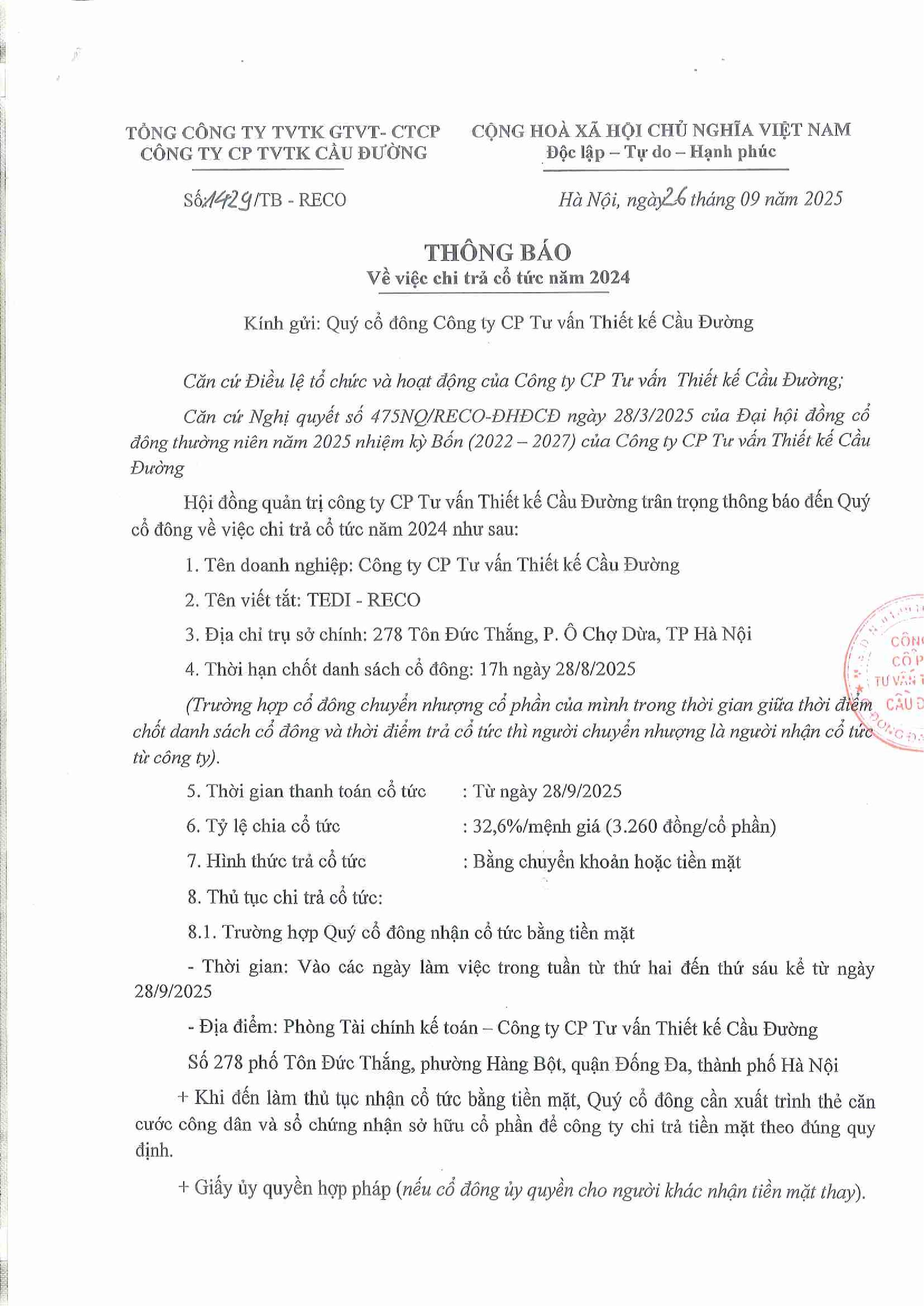 Chi trả cổ tức năm 2024